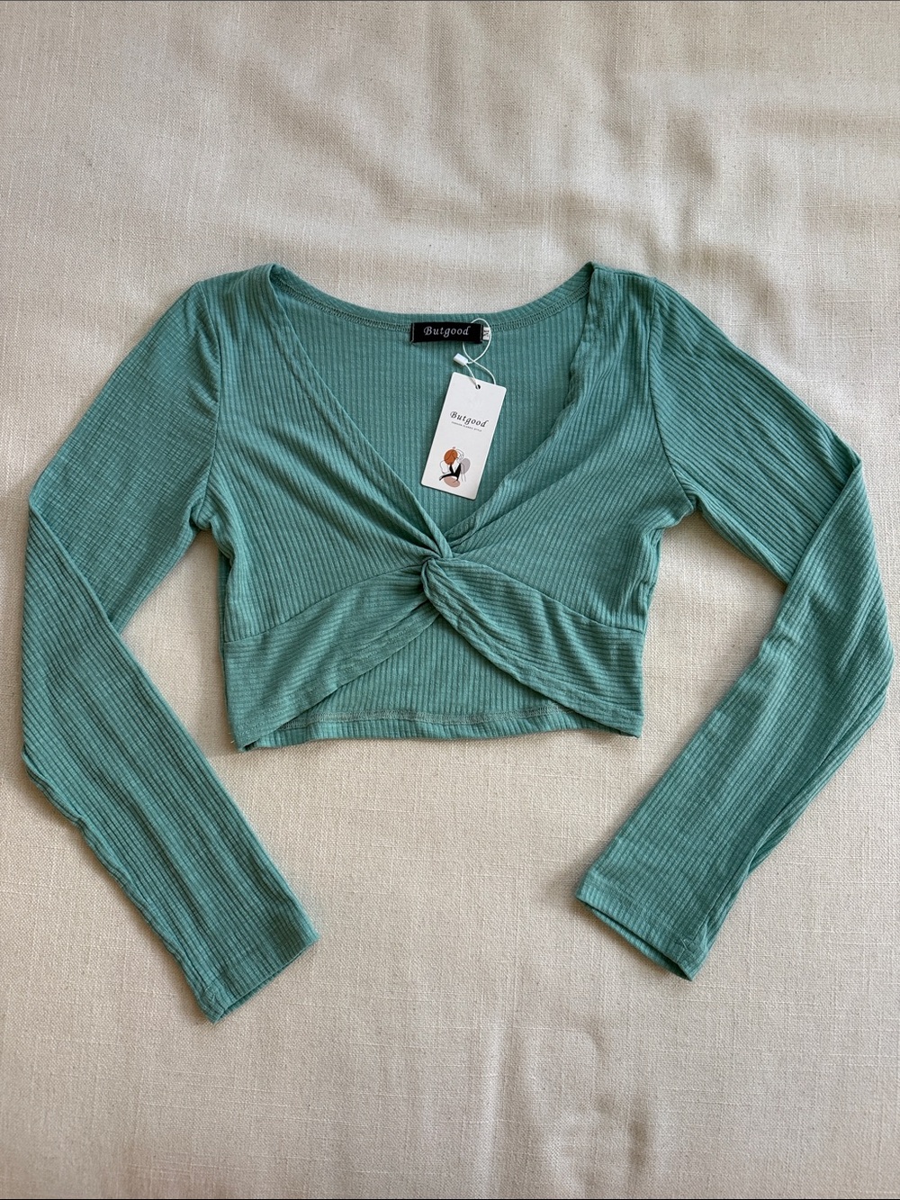 Teal Twist-Front Ribbed Crop Top - Women